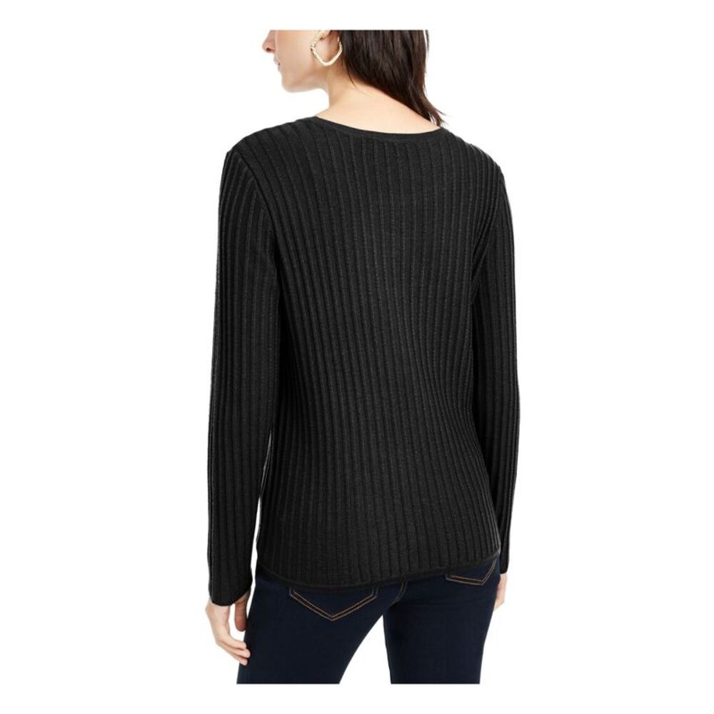 INC Womens Gray Tie Pinstripe Long Sleeve Jewel Neck T-Shirt Size: XS - Picture 2 of 4